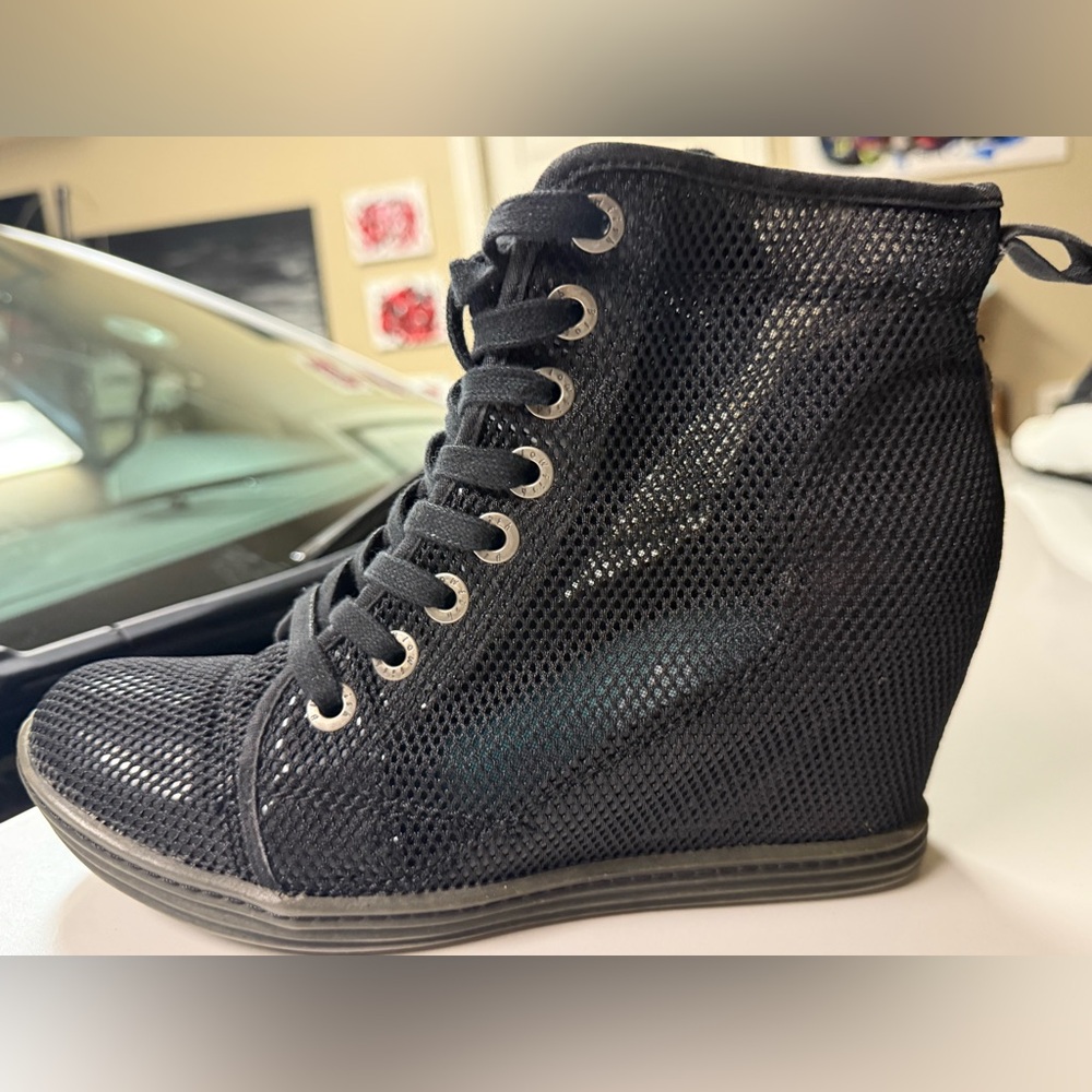 Blowfish Black Mesh Lace-Up Wedge Boots